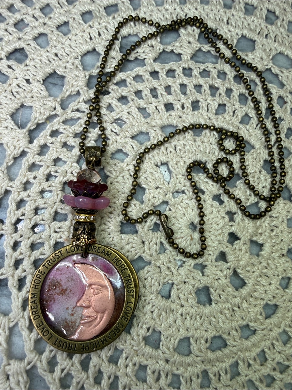 Pink Moon Pendant 26” Necklace with Inspirational Ring